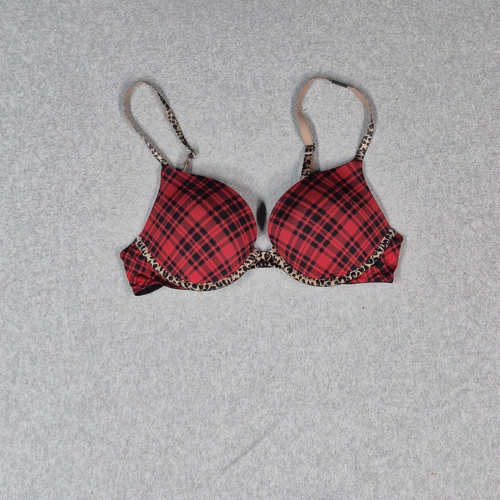 Victoria's Secret Women Bra 34B Red Plaid Push Up Underwired Strap NWT